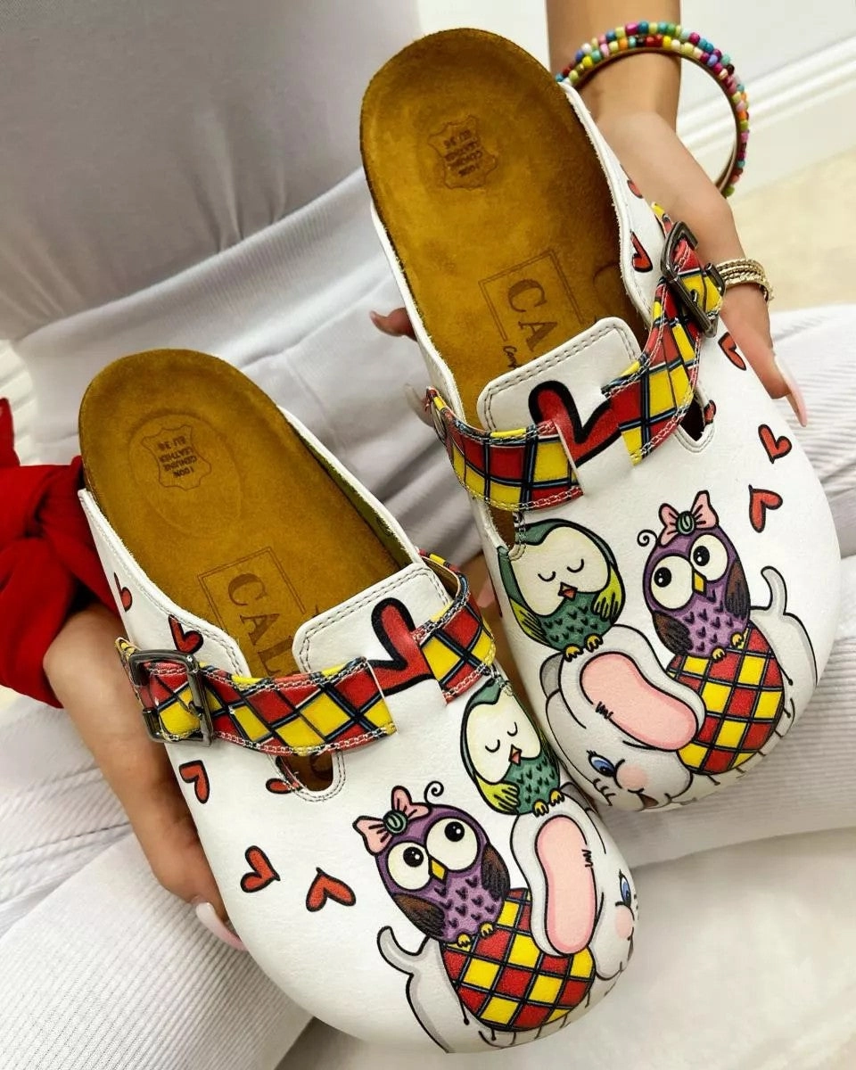 Red and Yellow Square Patterned, Sleeping Owl and Grey Elephant Patterned Clogs - WCAL370 High Tops