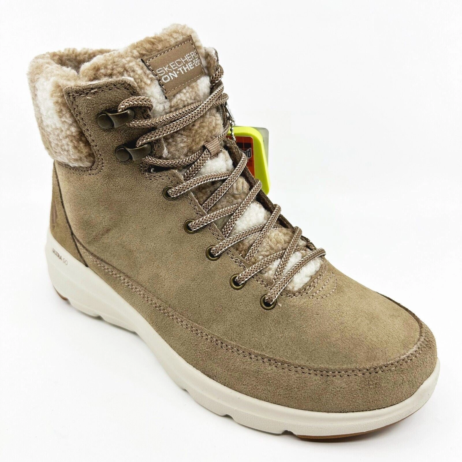 Skechers Go Walk Boots Glacial Ultra Timber Tan Womens Leather Shoes Zero Drop Work Boots
