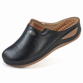 HARENCWomens Clogs Comfortable Slip on Mules Sneakers Shoes for Women Casual Summer Wedge Walking Mules Black Leather Clogs Walking Arthritis Shoes