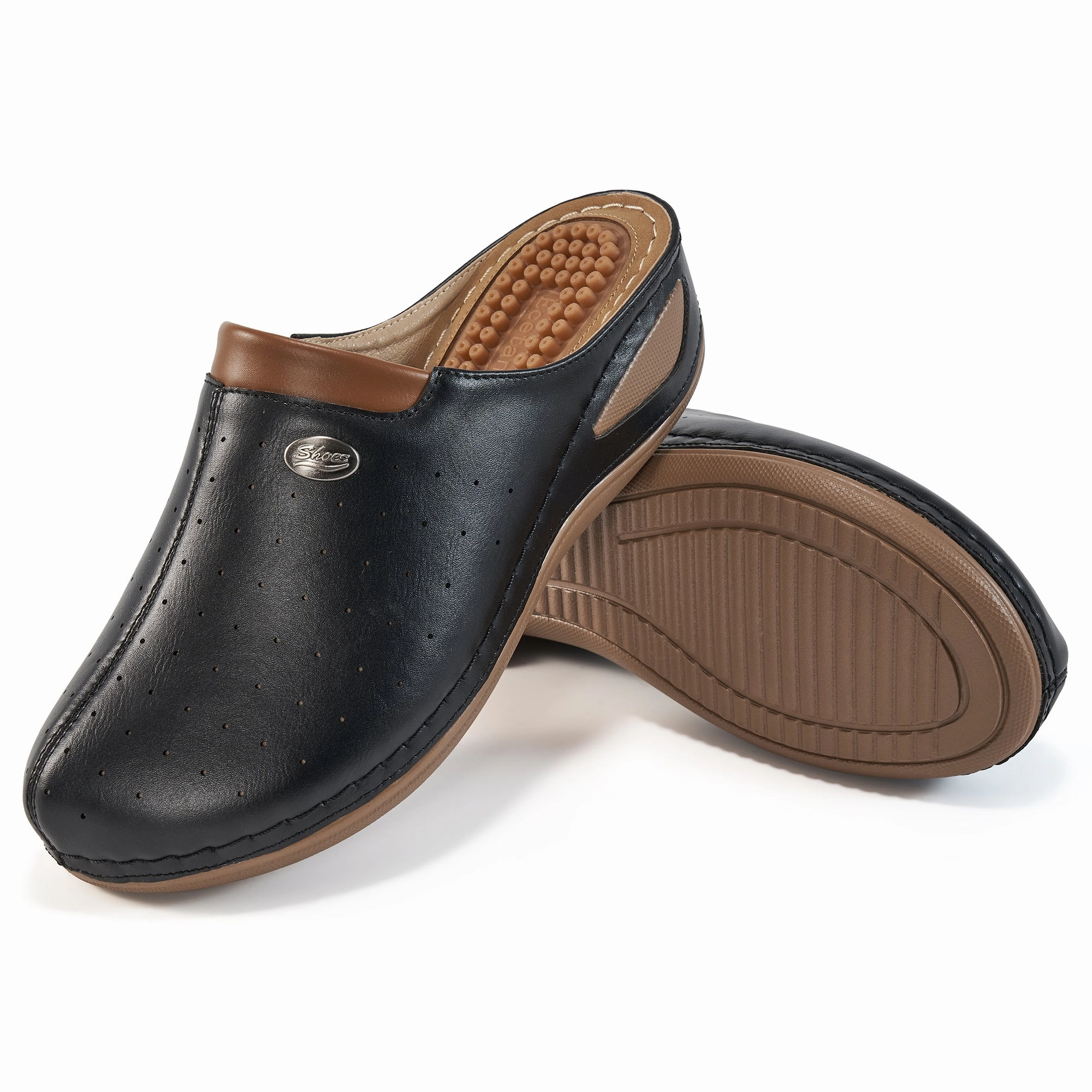 HARENCWomens Clogs Comfortable Slip on Mules Sneakers Shoes for Women Casual Summer Wedge Walking Mules Black Leather Clogs