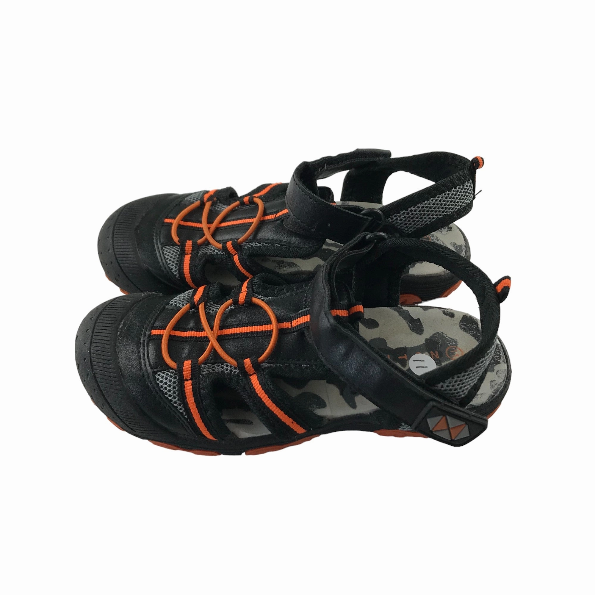 High Arched Sandals Nutmeg Sandals Shoe Size 11 Junior Black and Orange Walking Sandals with Straps