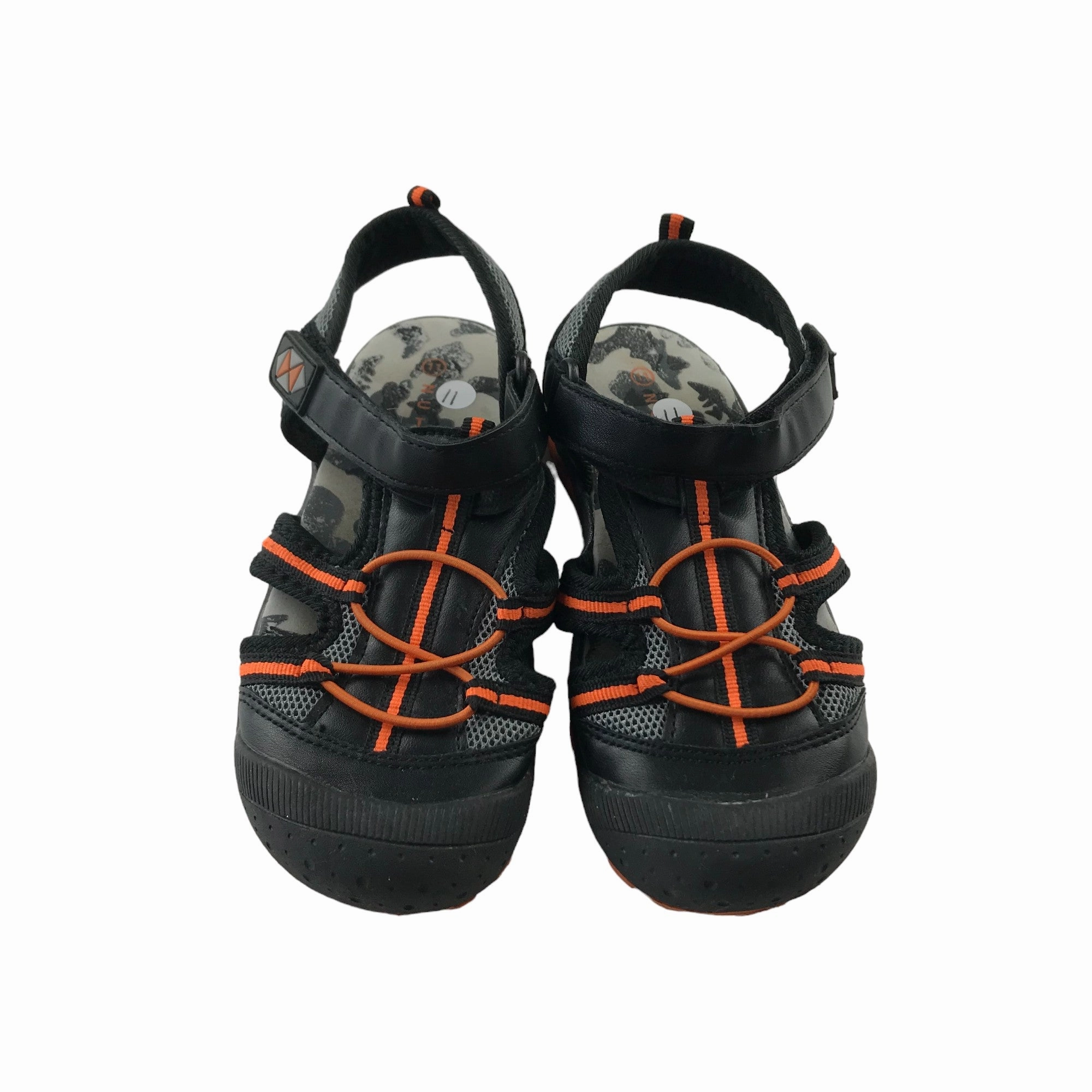 Nutmeg Sandals Shoe Size 11 Junior Black and Orange Walking Sandals with Straps Barefoot Shoes Sandals