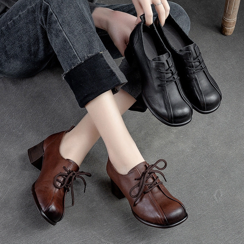 Comfortable Casual Dress Shoes Women Soft Leather Minimalist Chunky Heel Casual Shoes
