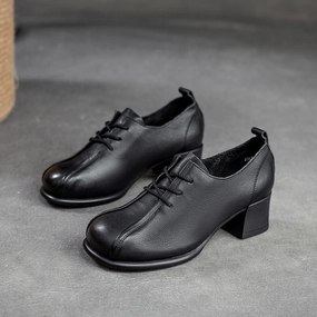 Women Soft Leather Minimalist Chunky Heel Casual Shoes Casual Shoes Platypus