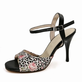 Tango Shoes Women for Dancing High Heel Dance Sandals Leather Sole Leopard Barely There High Heels