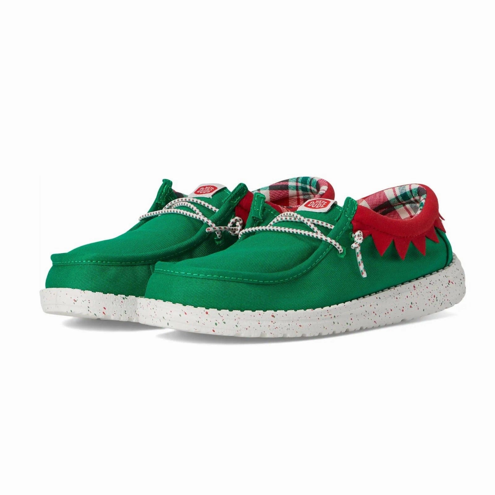 Comfy Walking Shoes For Travel Hey Dude Boys Wally Holiday Elf Slip-On Casual Shoes Size 3 Green Red NWOB