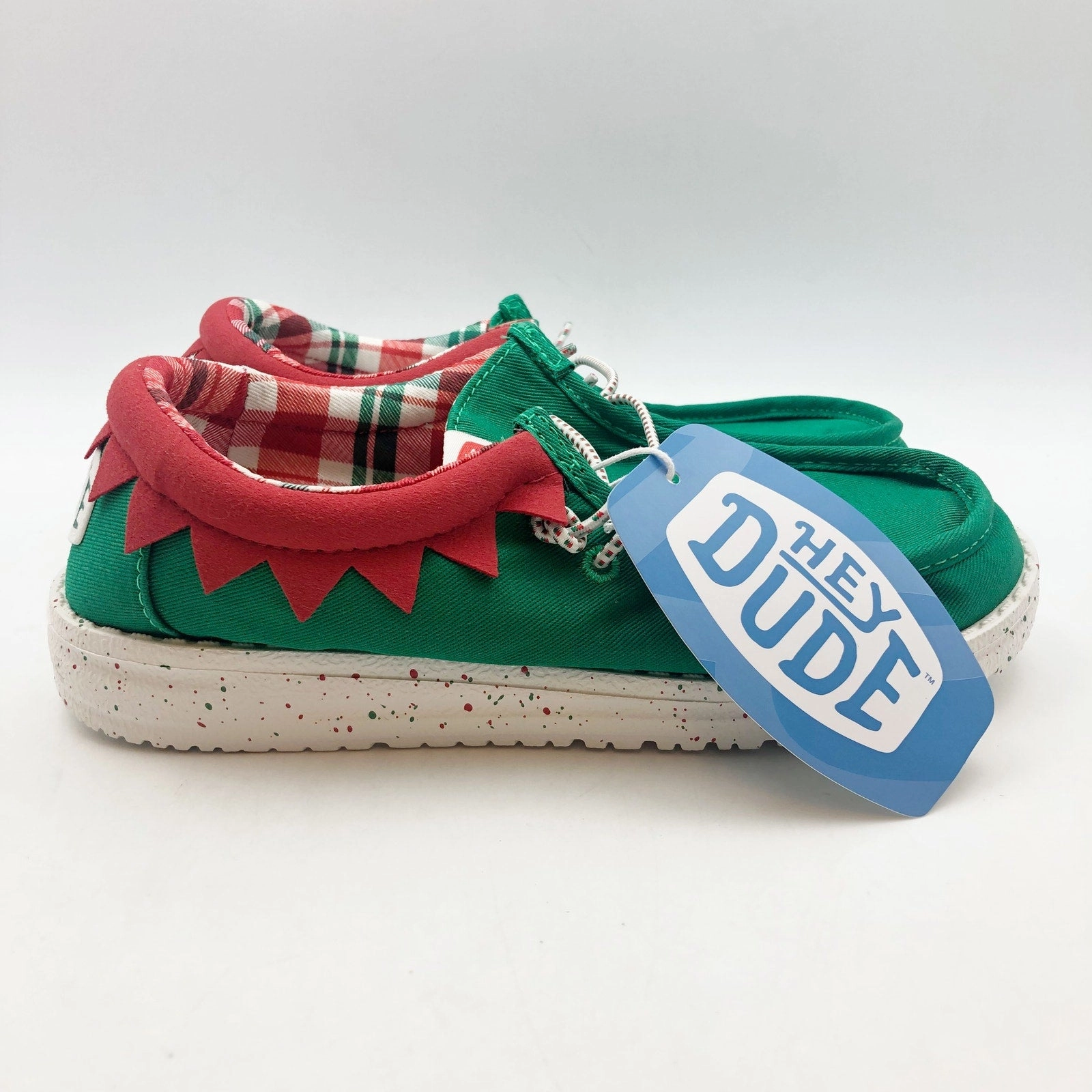 Hey Dude Boys Wally Holiday Elf Slip-On Casual Shoes Size 3 Green Red NWOB For Work Best Walking