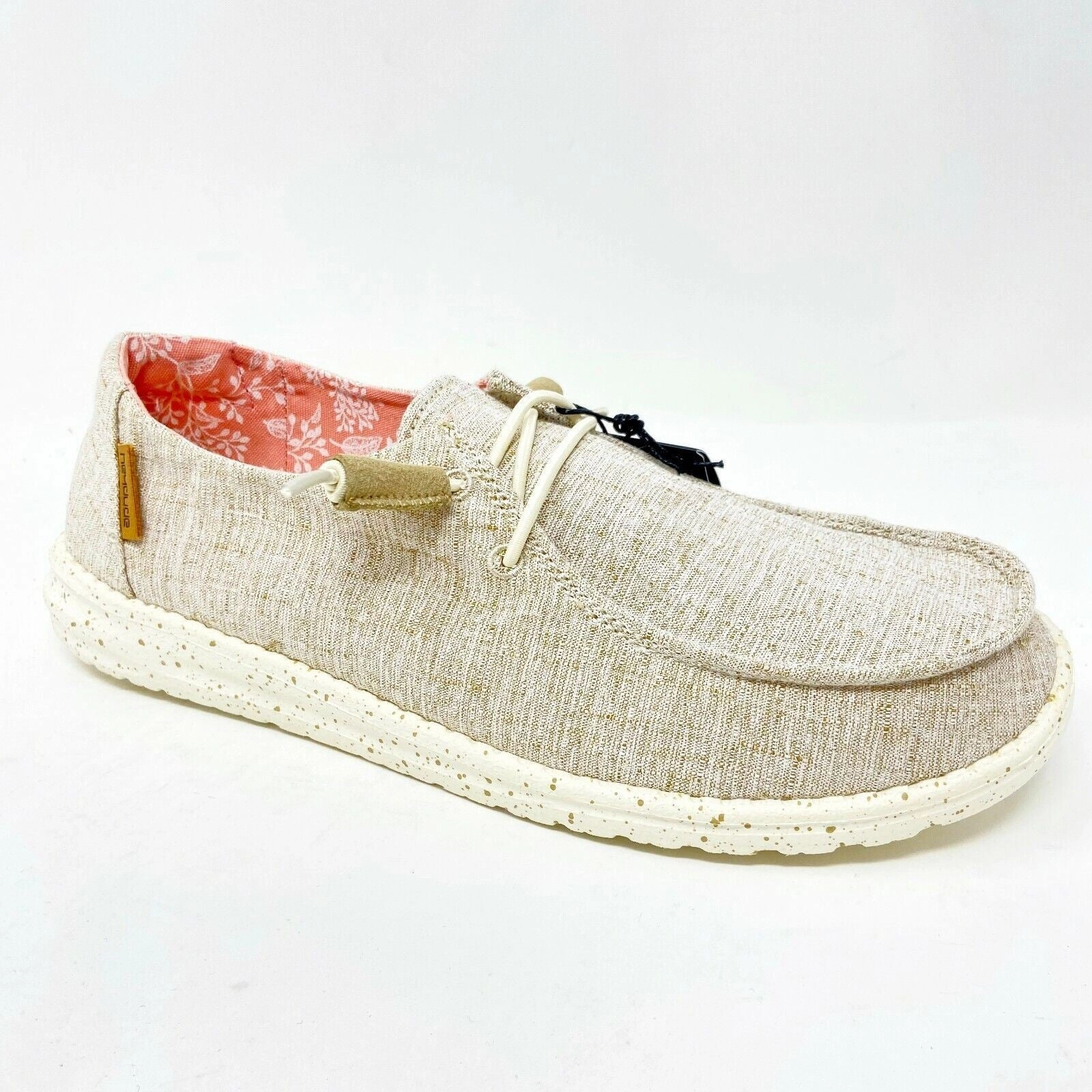 Hey Dude Womens Wendy Chambray White Nut Size 10 Slip On Walking Comfort Shoes Leather Walking Shoes