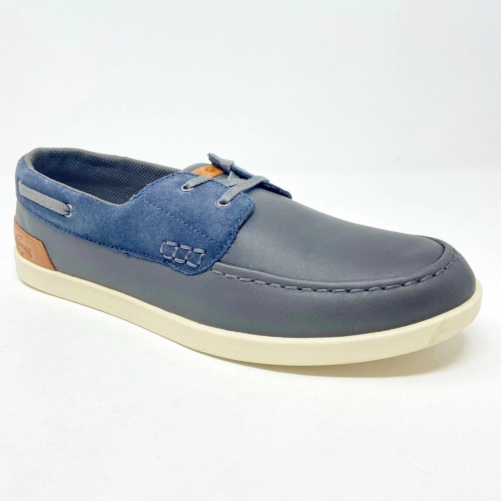 Business Casual Walking Shoes Lacoste Arverne 6 SRM Leather Suede Grey Blue Mens Boat Loafers Casual Shoes