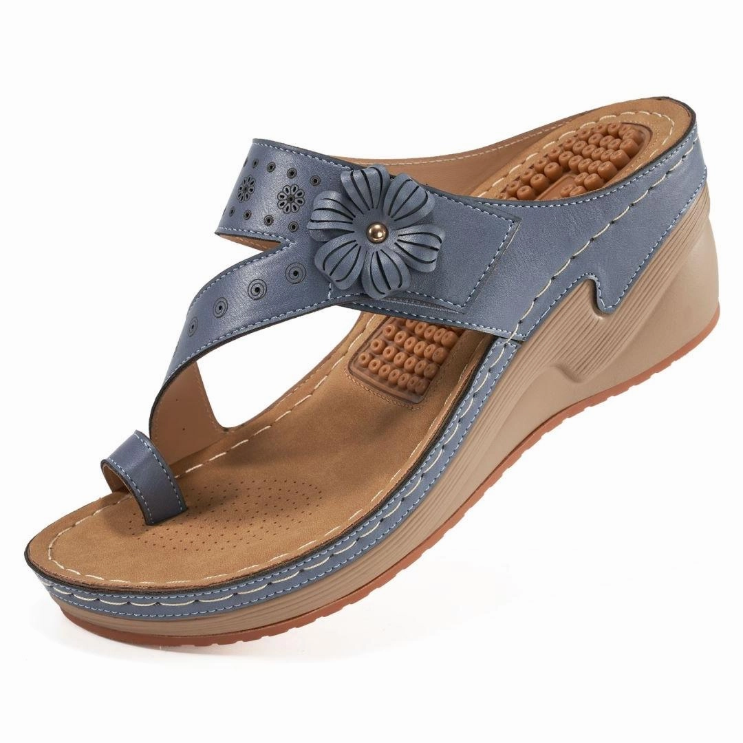 HARENCWomen's Wedge Bohemian Hook And Loop Adjustable Flip Flop Sandals With Arch Support