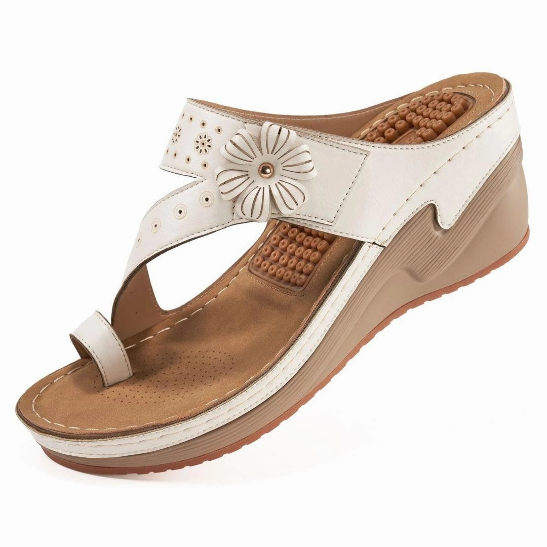 HARENCWomen's Wedge Bohemian Hook And Loop Adjustable Flip Flop Sandals With Arch Support