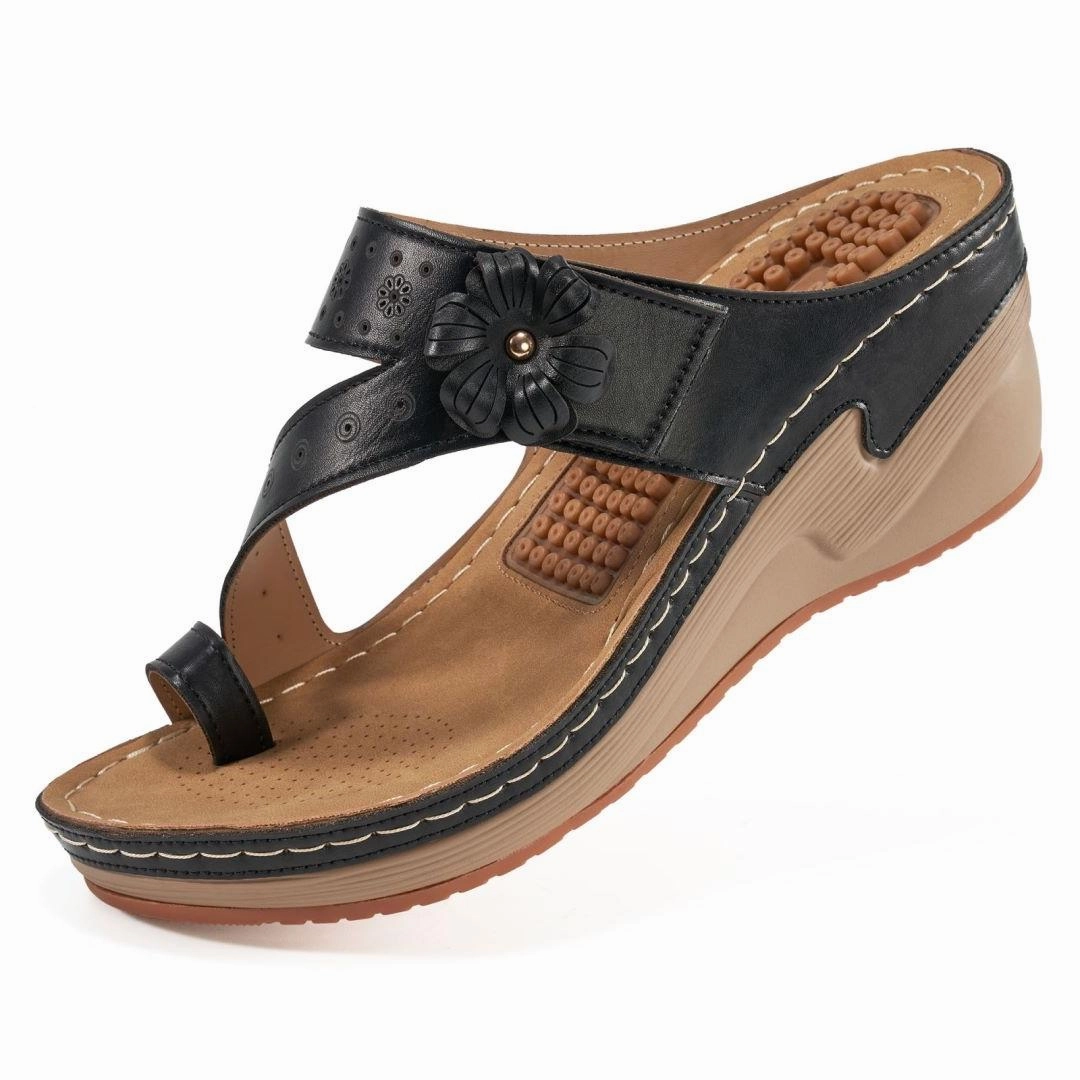 Boc Sandals HARENCWomen's Wedge Bohemian Hook And Loop Adjustable Flip Flop Sandals With Arch Support