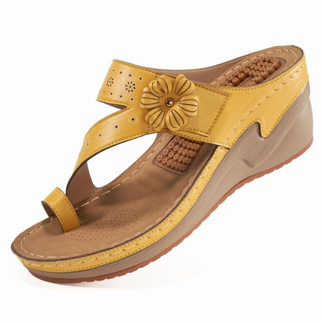 HARENCWomen's Wedge Bohemian Hook And Loop Adjustable Flip Flop Sandals With Arch Support