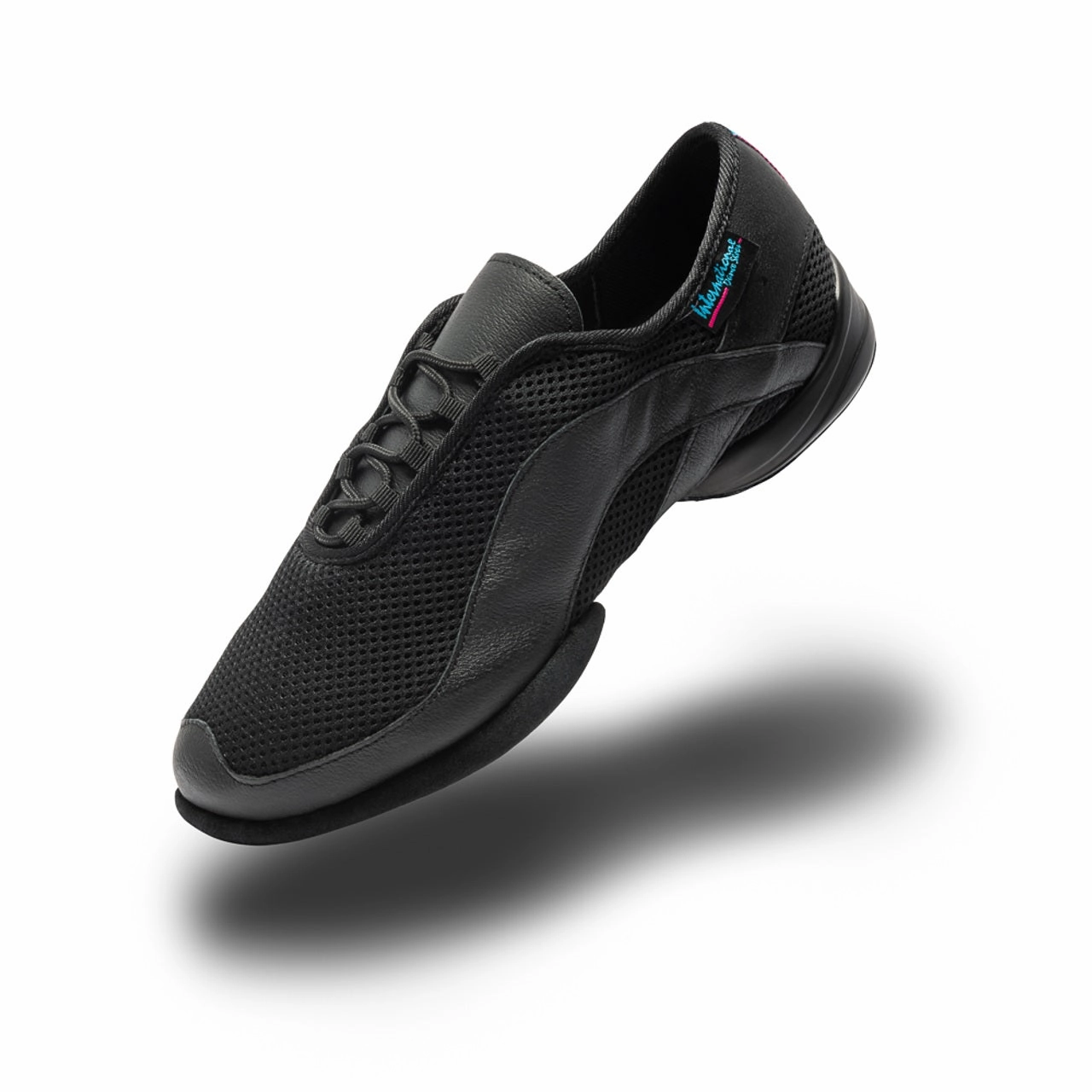 International Dance Shoes, Tempo, Air Mesh/Black Leather, Flat Heel Comfortable Shoes To Wear With Dresses