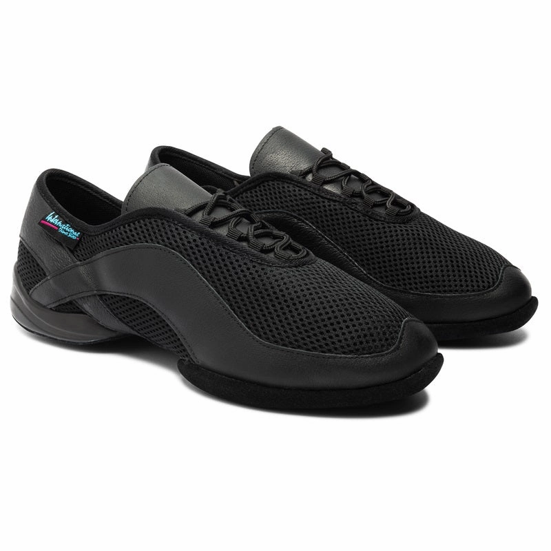 Flat Shoes Crystals International Dance Shoes, Tempo, Air Mesh/Black Leather, Flat Heel