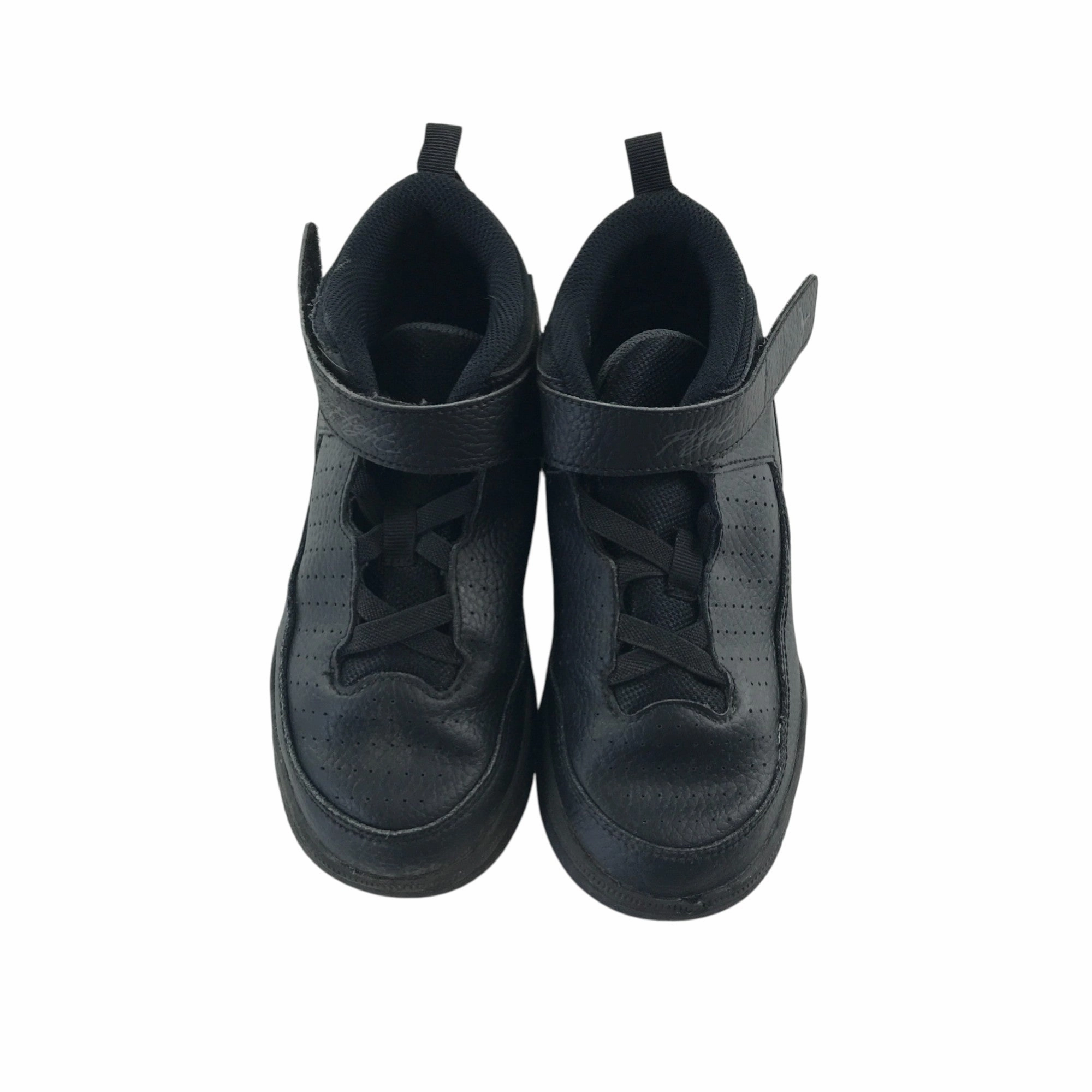 Jordan Flight trainers shoe size 1 black with logo on hoop and loop strap Walking On Concrete