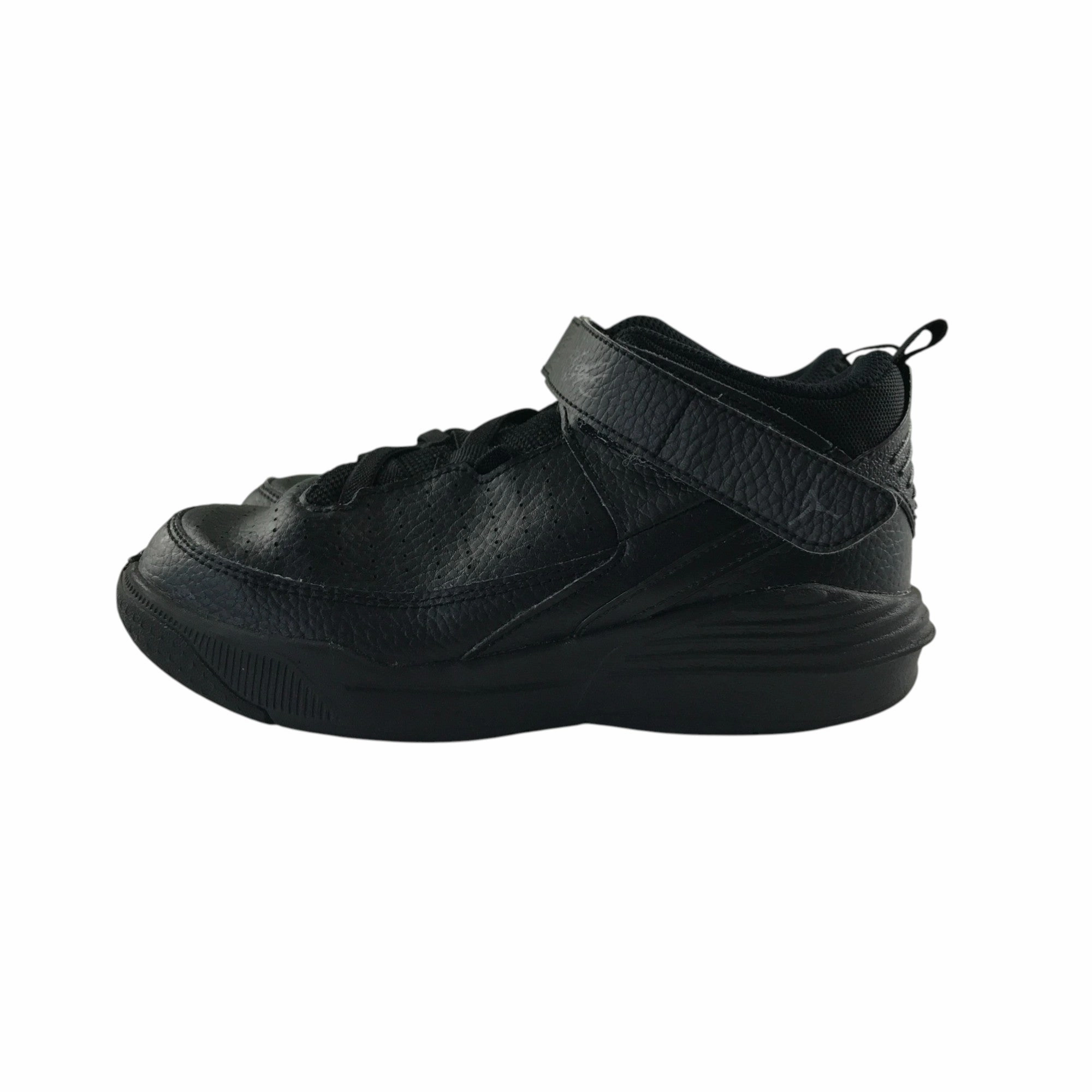 For Arch Support Best Walking Jordan Flight trainers shoe size 1 black with logo on hoop and loop strap