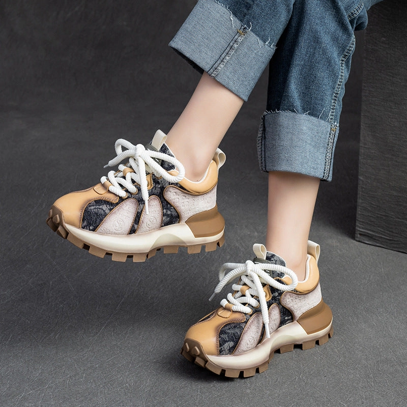 Women Fashion Color Matching Leather Lug Sole Casual Shoes Puma Ca Pro Se Cafe Casual Shoes