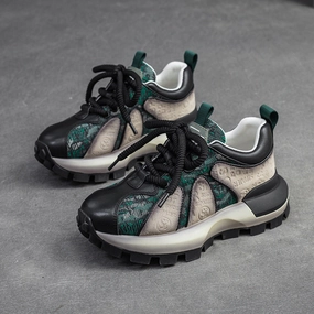 Women Fashion Color Matching Leather Lug Sole Casual Shoes Casual Sandals Shoes