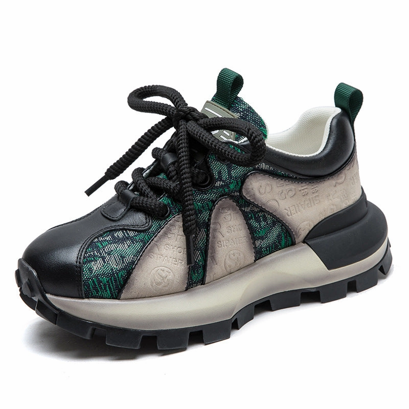 Casual Shoes Outfits Women Fashion Color Matching Leather Lug Sole Casual Shoes