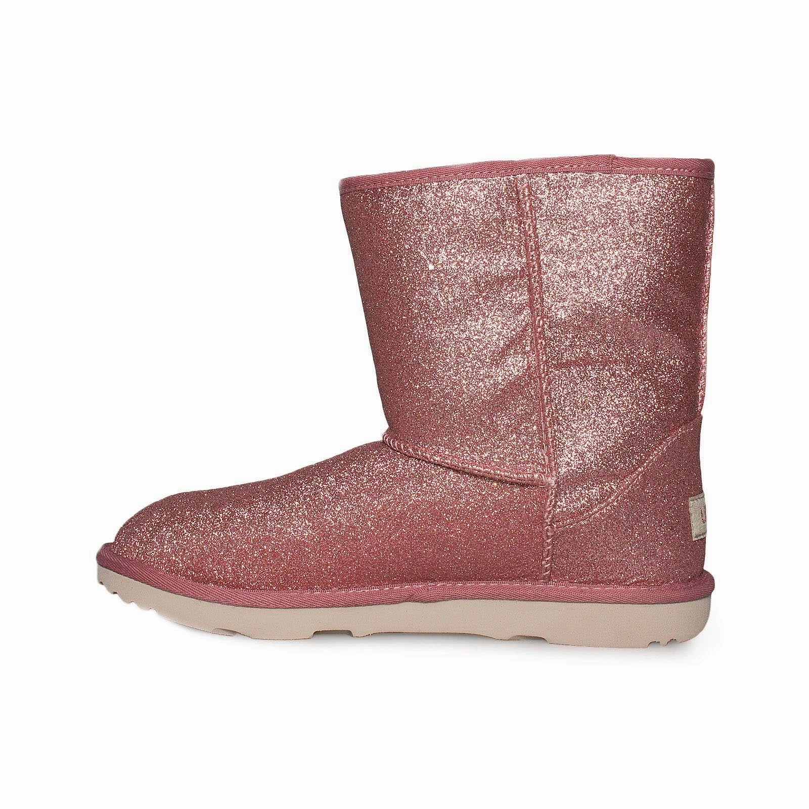 UGG Classic Short II Glitter Pink Boots - Youth Lace Up High Boots