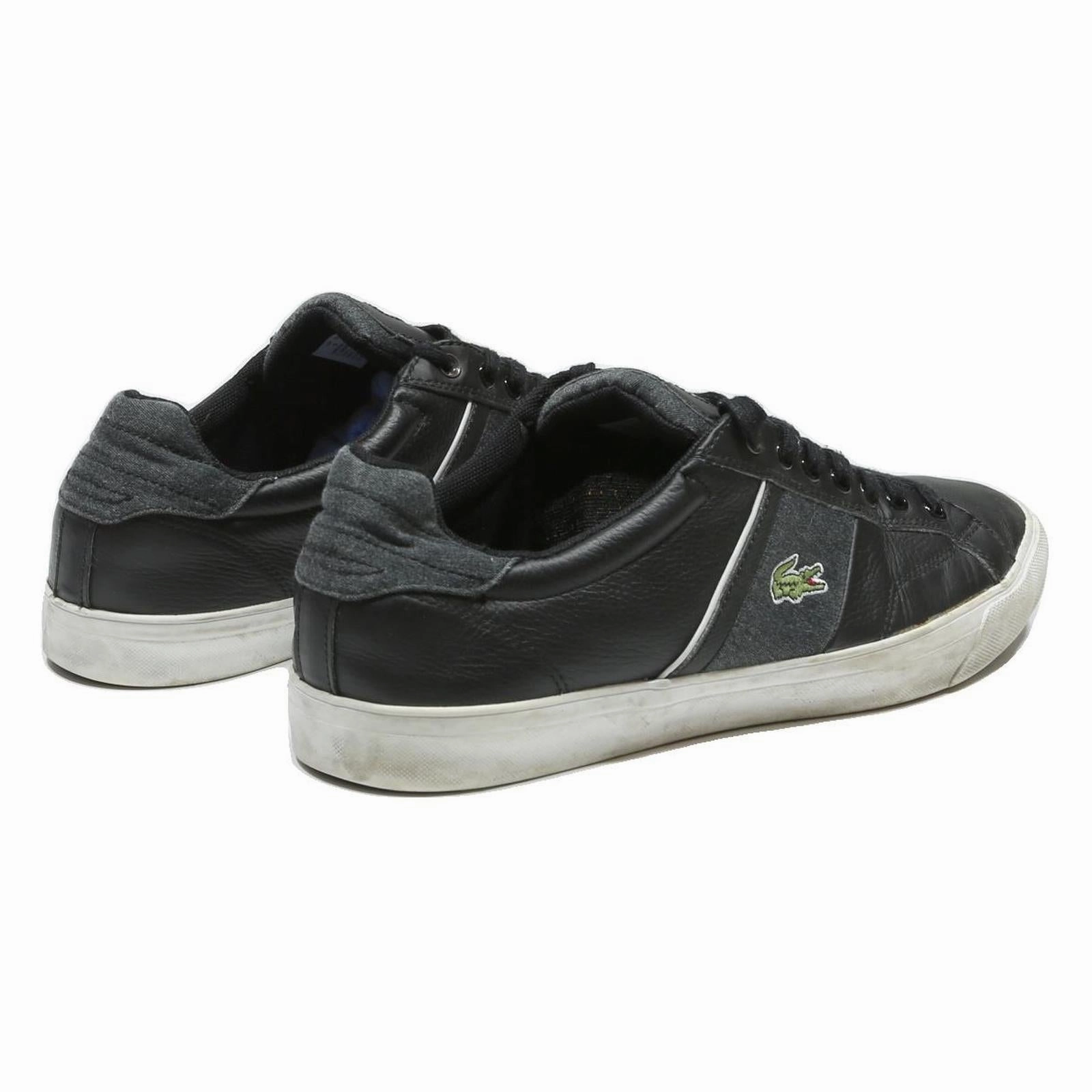 LACOSTE Low Top Men's Trainers Black Leather UK 9 Casual Everyday Wear Casual Black Leather Shoes