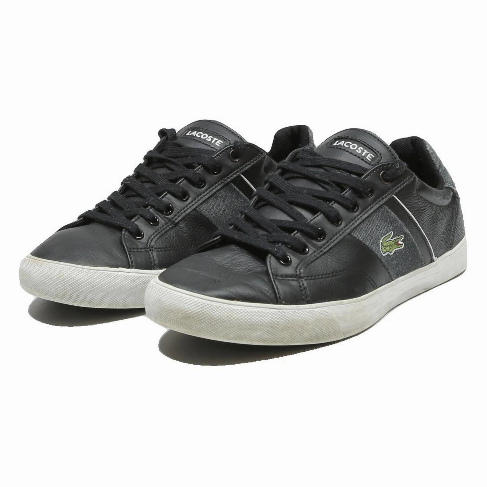 LACOSTE Low Top Men's Trainers Black Leather UK 9 Casual Everyday Wear Comfortable Shoes For Business Casual