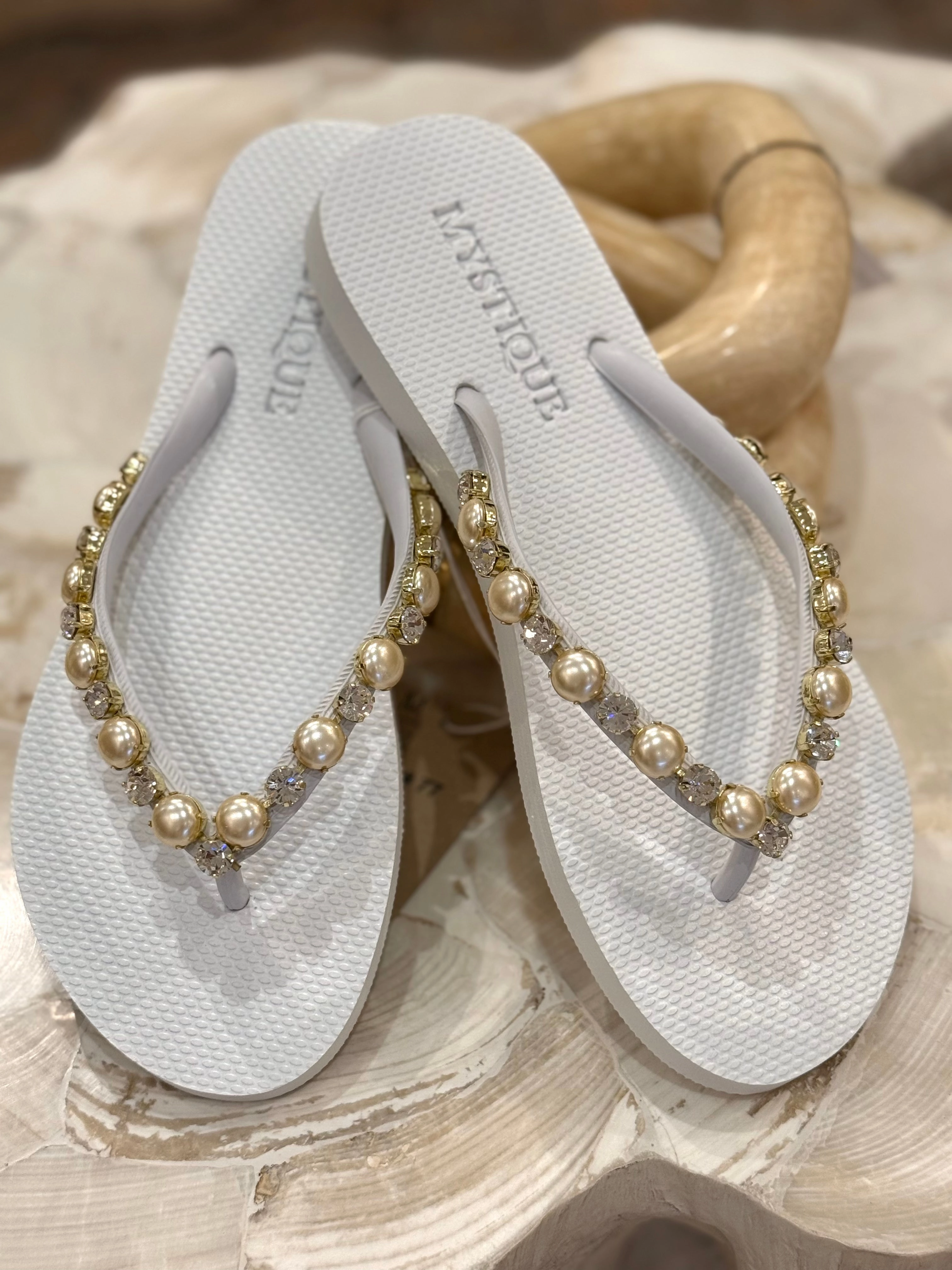 Mystique - Blakely Flip Flop - Beige / Pearl Japanese Wooden Sandals