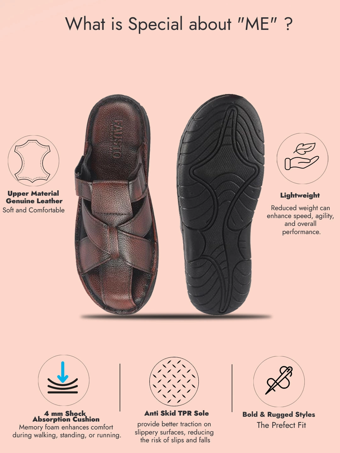 Sword And Sandals Movies Men Brown Genuine Leather Multi Strap Closed Toe Broad Feet Slip On Slippers with Adjustable Strap|Fishermen Sandals with Cushioned Footbed For Comfort|Anti Skid Lightweight Sole