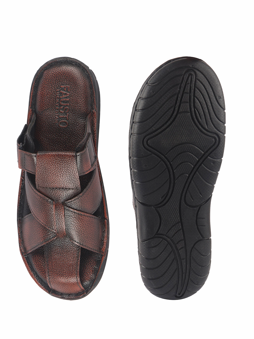 Men Brown Genuine Leather Multi Strap Closed Toe Broad Feet Slip On Slippers with Adjustable Strap|Fishermen Sandals with Cushioned Footbed For Comfort|Anti Skid Lightweight Sole Mira Bay Sandals