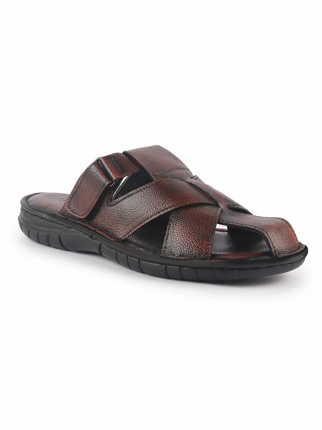 Men Brown Genuine Leather Multi Strap Closed Toe Broad Feet Slip On Slippers with Adjustable Strap|Fishermen Sandals with Cushioned Footbed For Comfort|Anti Skid Lightweight Sole St Vincent Sandals Resort
