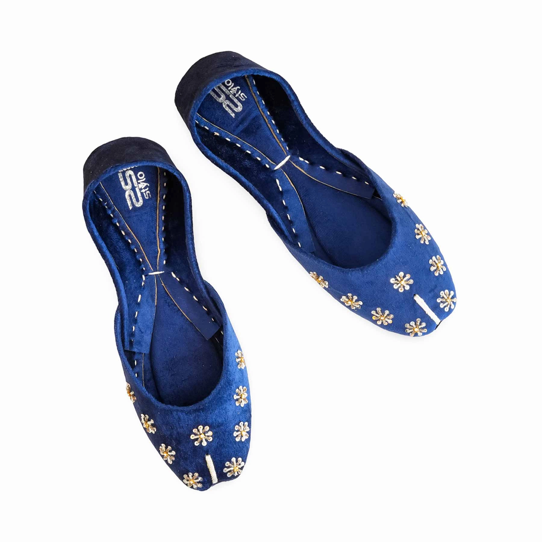 Feather Flat Shoes Blue Formal Women Khusa EC8557