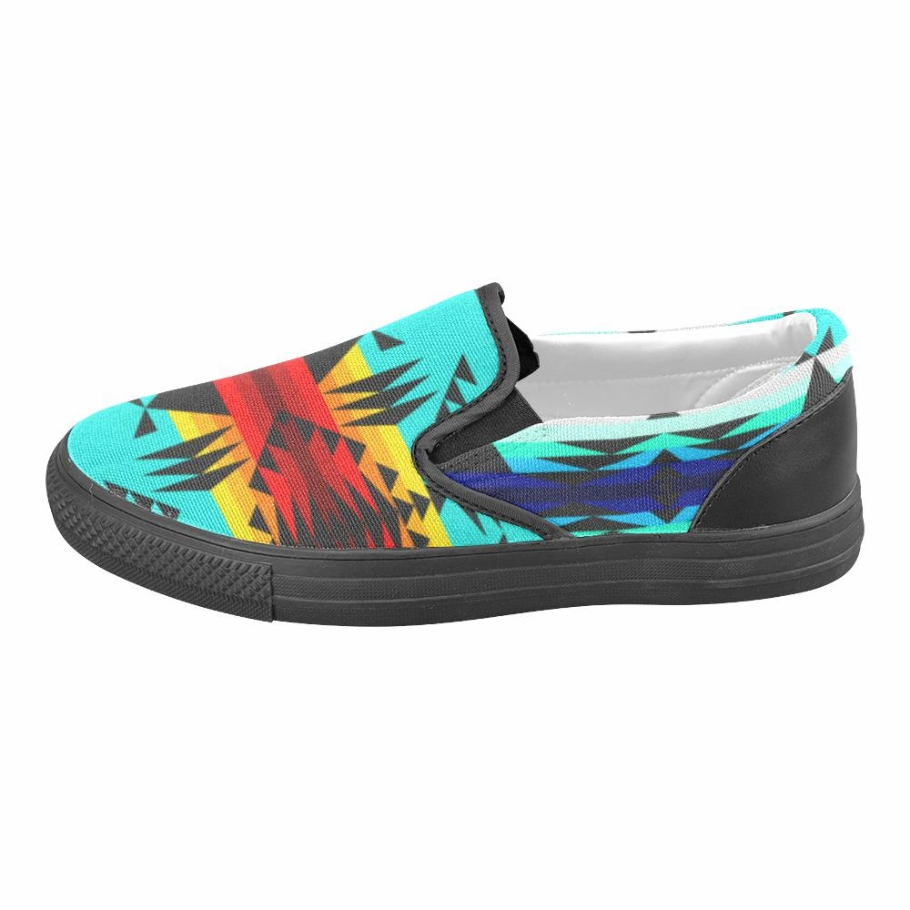 Light Blue Slip Ons Between the Mountains Men's Unusual Slip-on Canvas Shoes