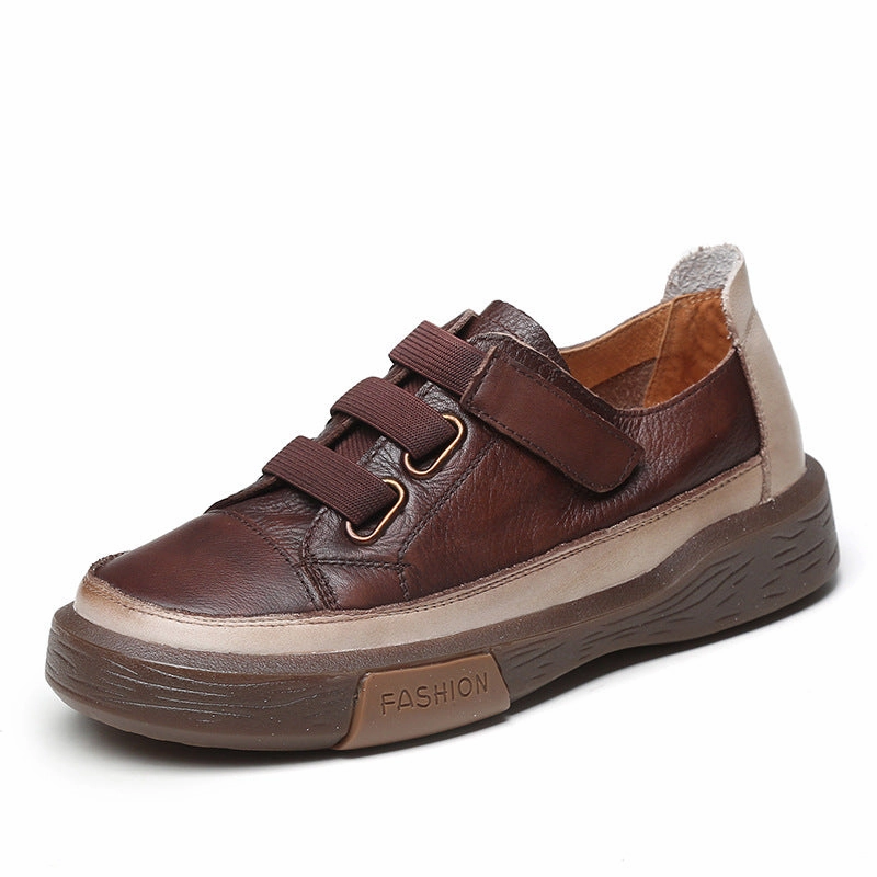 Workout Plus Casual Shoes Women Retro Leather Velcro Tape Casual Shoes