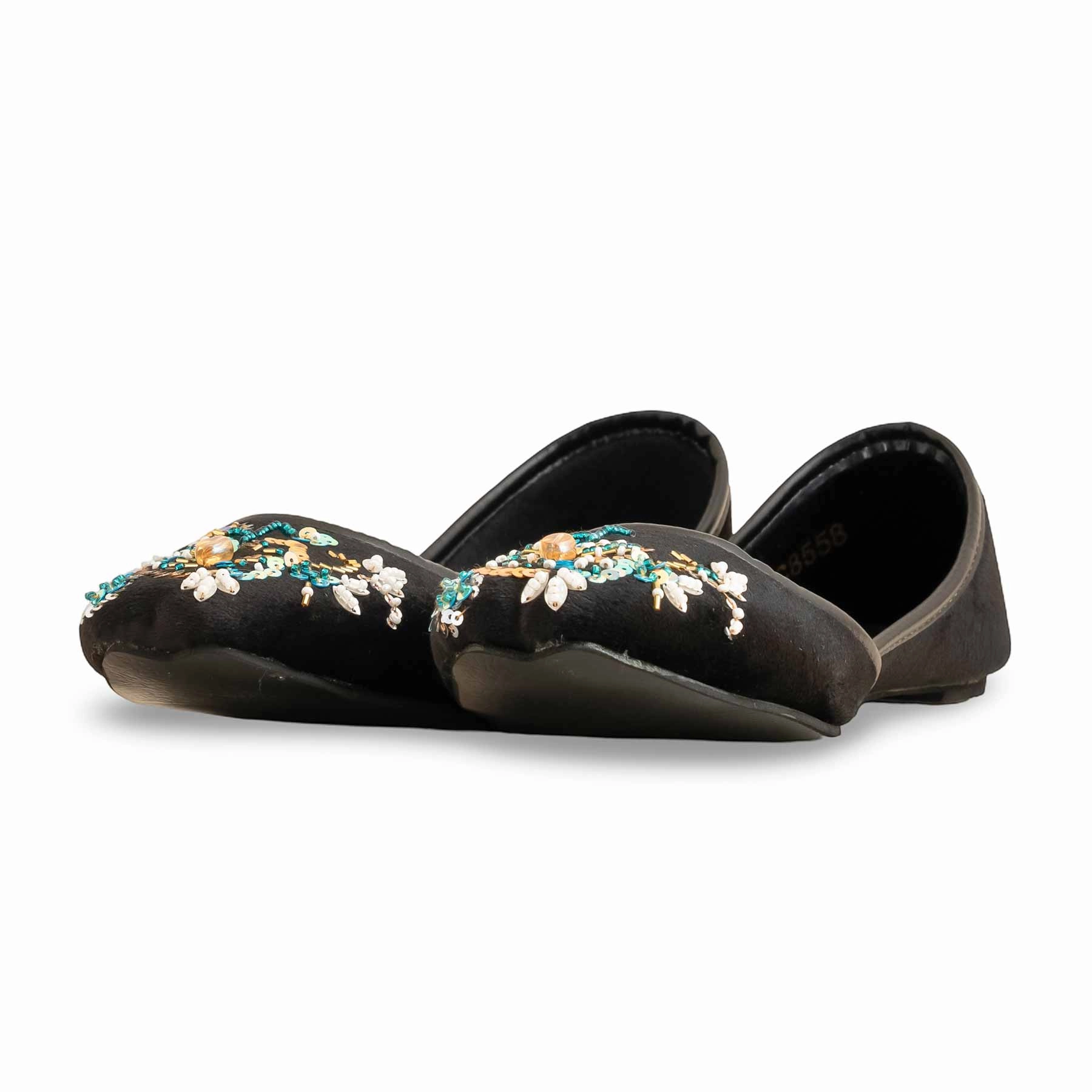 Black Fancy Women Khusa EC8558 Flat Shoes On