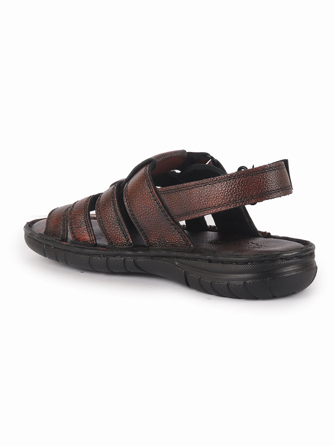 Sandals Stores Men Brown Genuine Leather Multi Strap Open Toe Broad Feet Roman Sandals with Adjustable Back Strap|All Day Comfort with Cushioned Footbed|Slip Resistant Lightweight Sole
