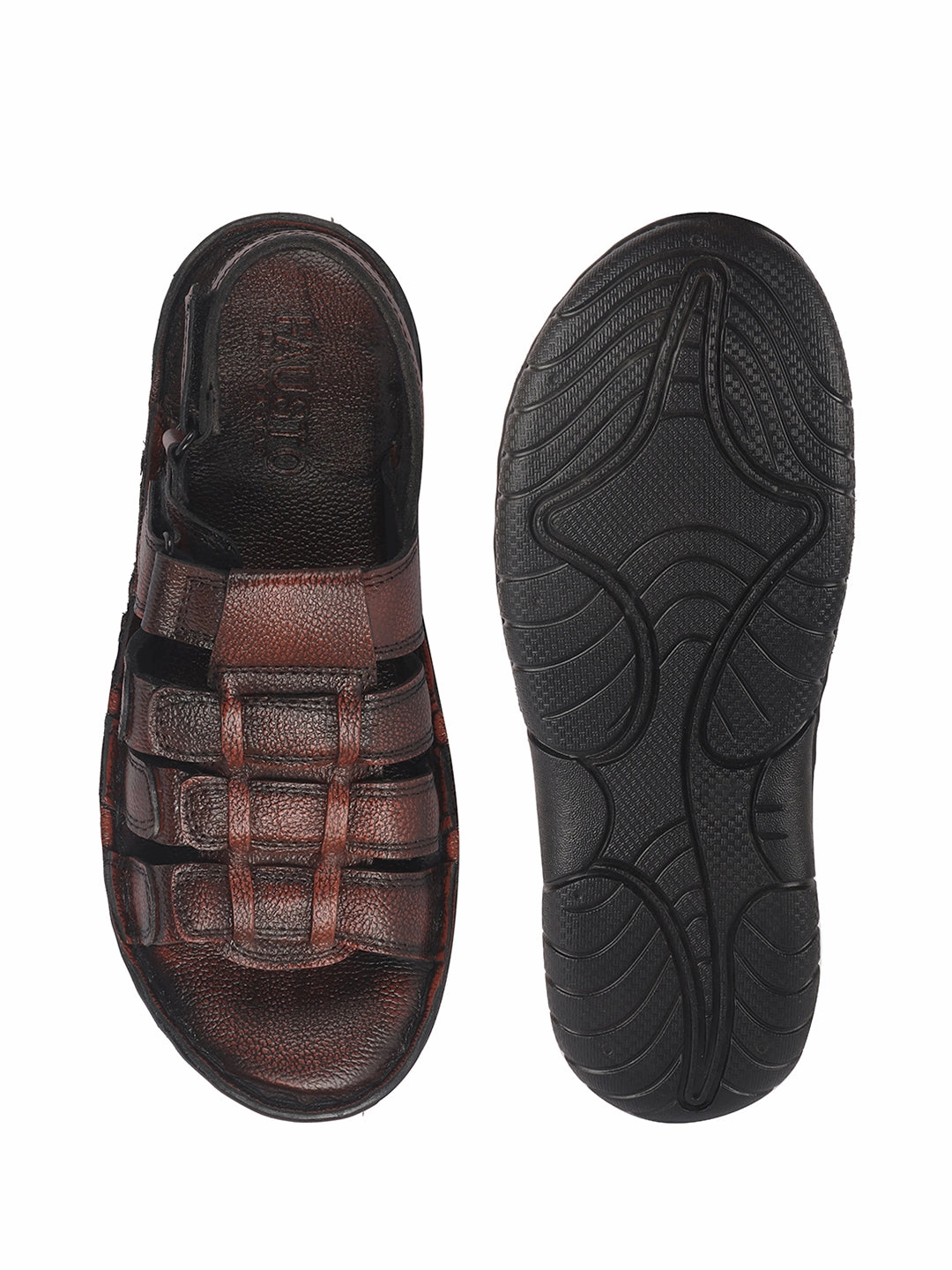 Men Brown Genuine Leather Multi Strap Open Toe Broad Feet Roman Sandals with Adjustable Back Strap|All Day Comfort with Cushioned Footbed|Slip Resistant Lightweight Sole Clear High Heel Sandals