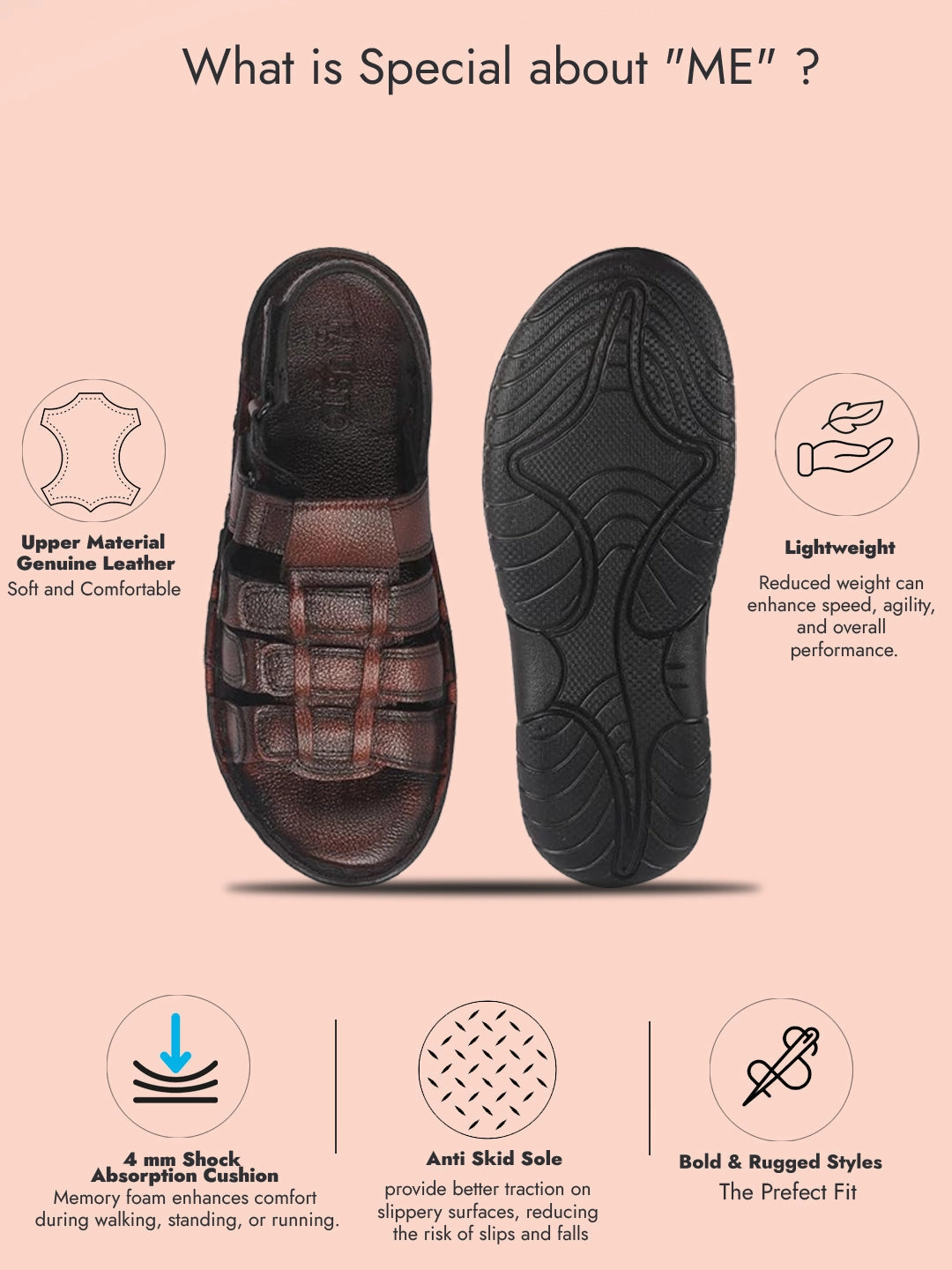 Men Brown Genuine Leather Multi Strap Open Toe Broad Feet Roman Sandals with Adjustable Back Strap|All Day Comfort with Cushioned Footbed|Slip Resistant Lightweight Sole Gator Sandals