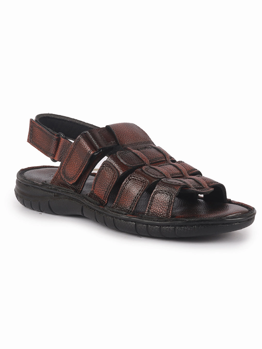 Men Brown Genuine Leather Multi Strap Open Toe Broad Feet Roman Sandals with Adjustable Back Strap|All Day Comfort with Cushioned Footbed|Slip Resistant Lightweight Sole Best Sandals For Walking All Day