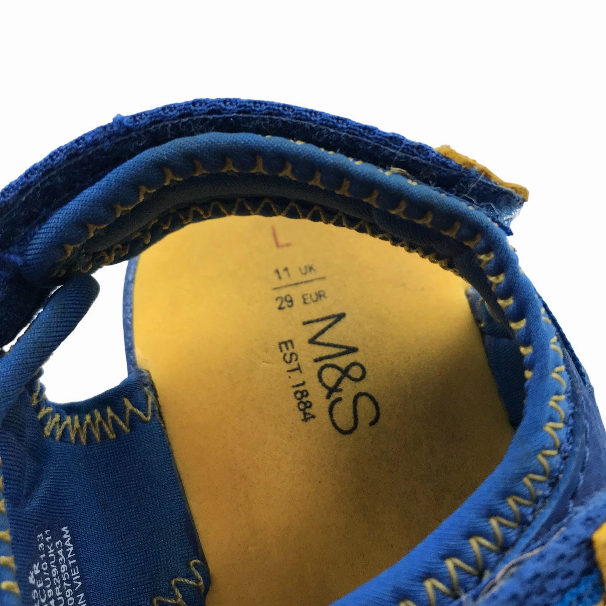Akira Sandals M&S Sandals Shoe Size 11 Junior Blue and Mustard Yellow with Straps