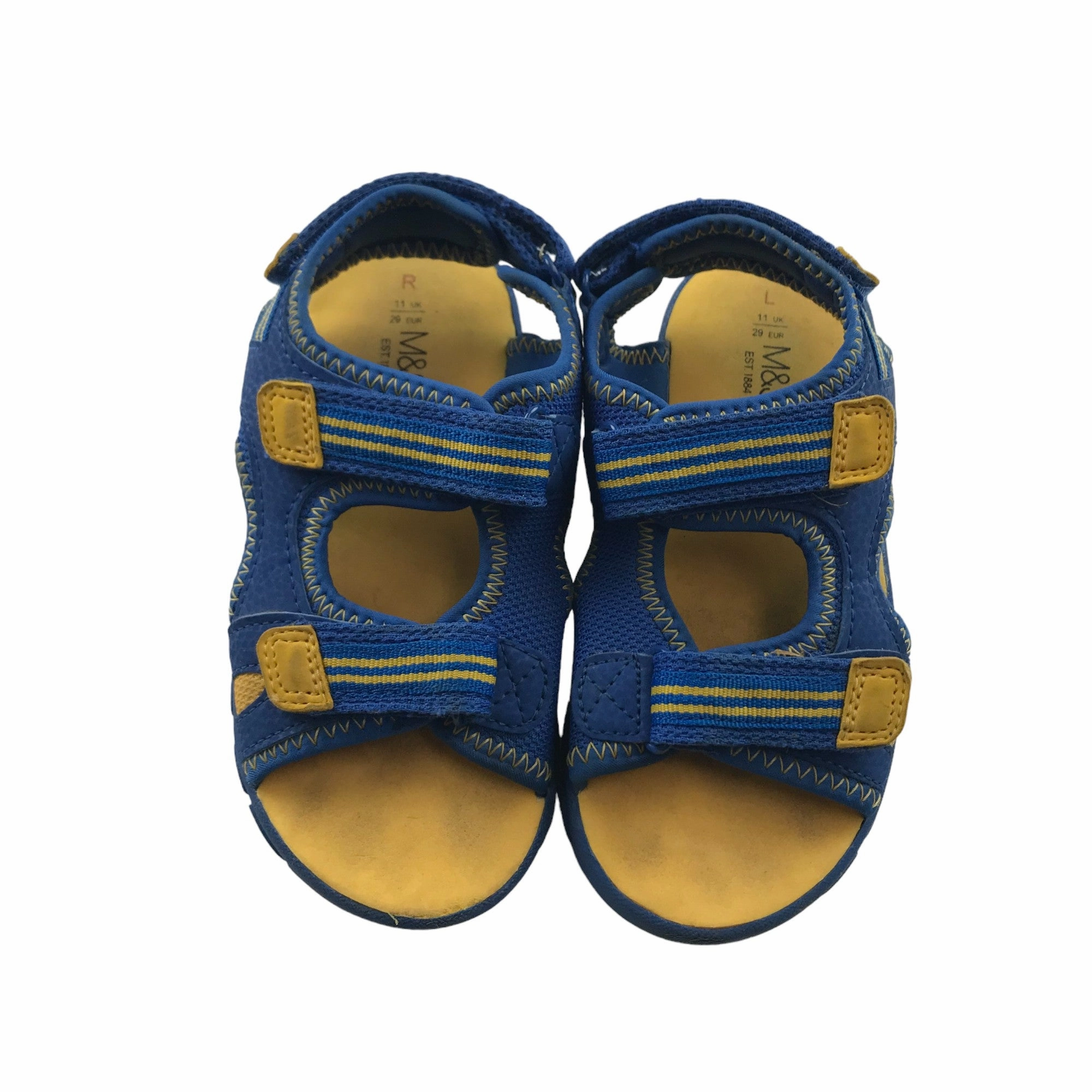 Silent D Tie-up Thong Sandals M&S Sandals Shoe Size 11 Junior Blue and Mustard Yellow with Straps