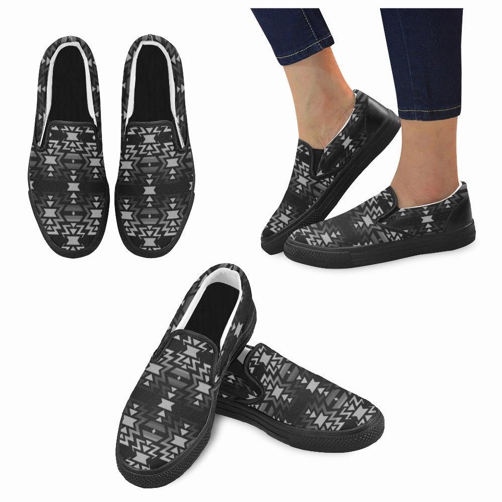 Fluffy Slip On Shoes Black Fire Black and Gray Men's Unusual Slip-on Canvas Shoes