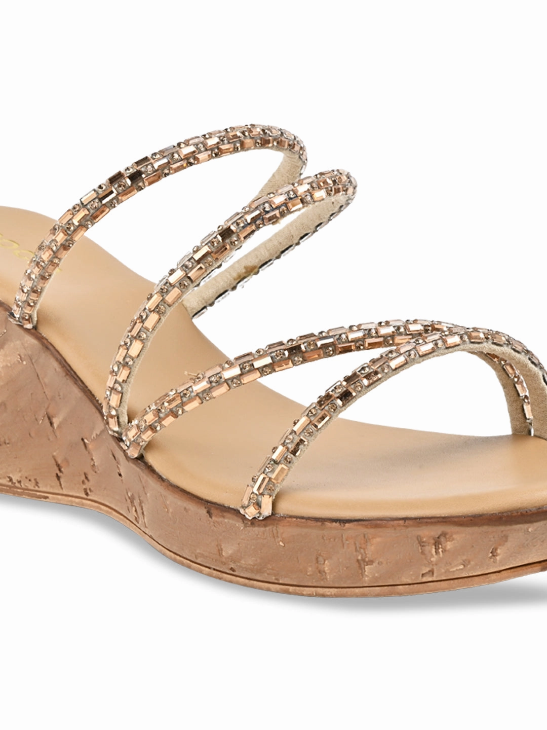 Satin High Heels Rocia By Regal Rose Gold Women Diamond Criss Cross Wedges