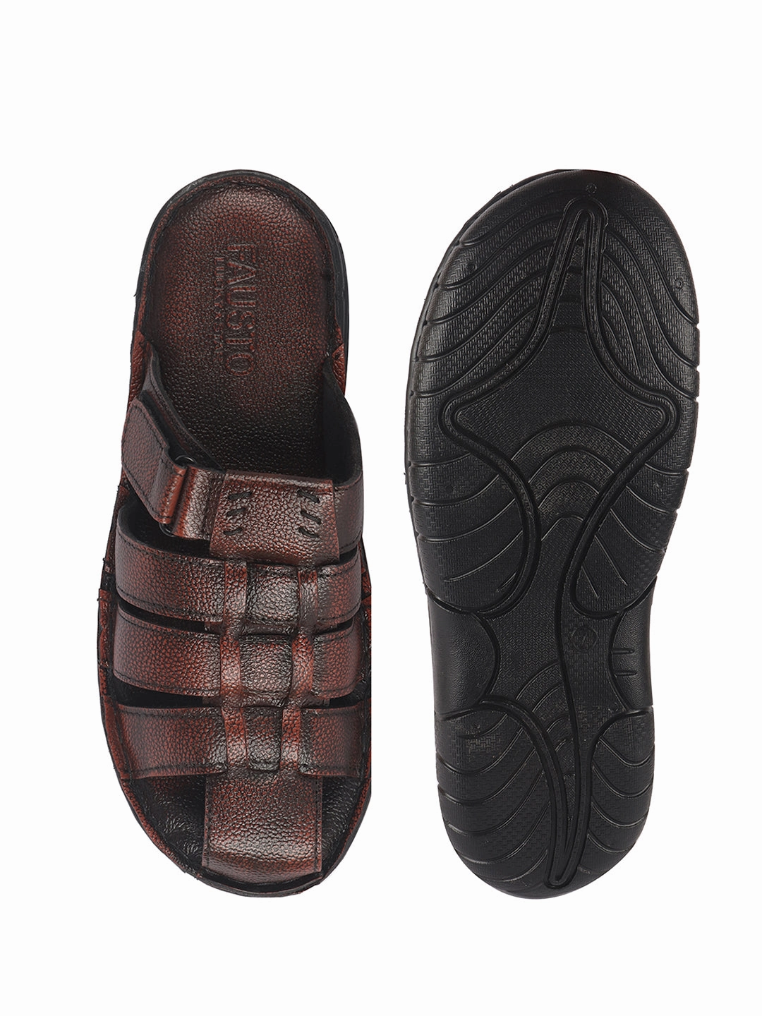 Gabor Sandals Men Brown Genuine Leather Multi Strap Closed Toe Broad Feet Slip On Slippers with Adjustable Strap|Roman Sandals with Cushioned Footbed For Comfort|Anti Skid Lightweight Sole