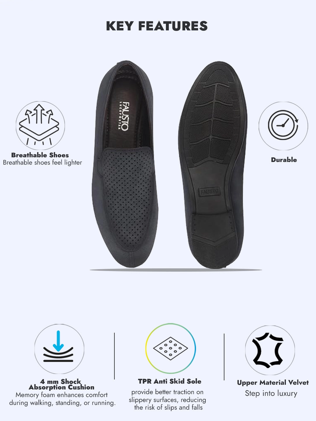 Escalade Step Leather Casual Shoes Men Navy Blue Formal Velvet Slip On Shoes for Party|Wedding Shoes|Casual Slip On Shoe