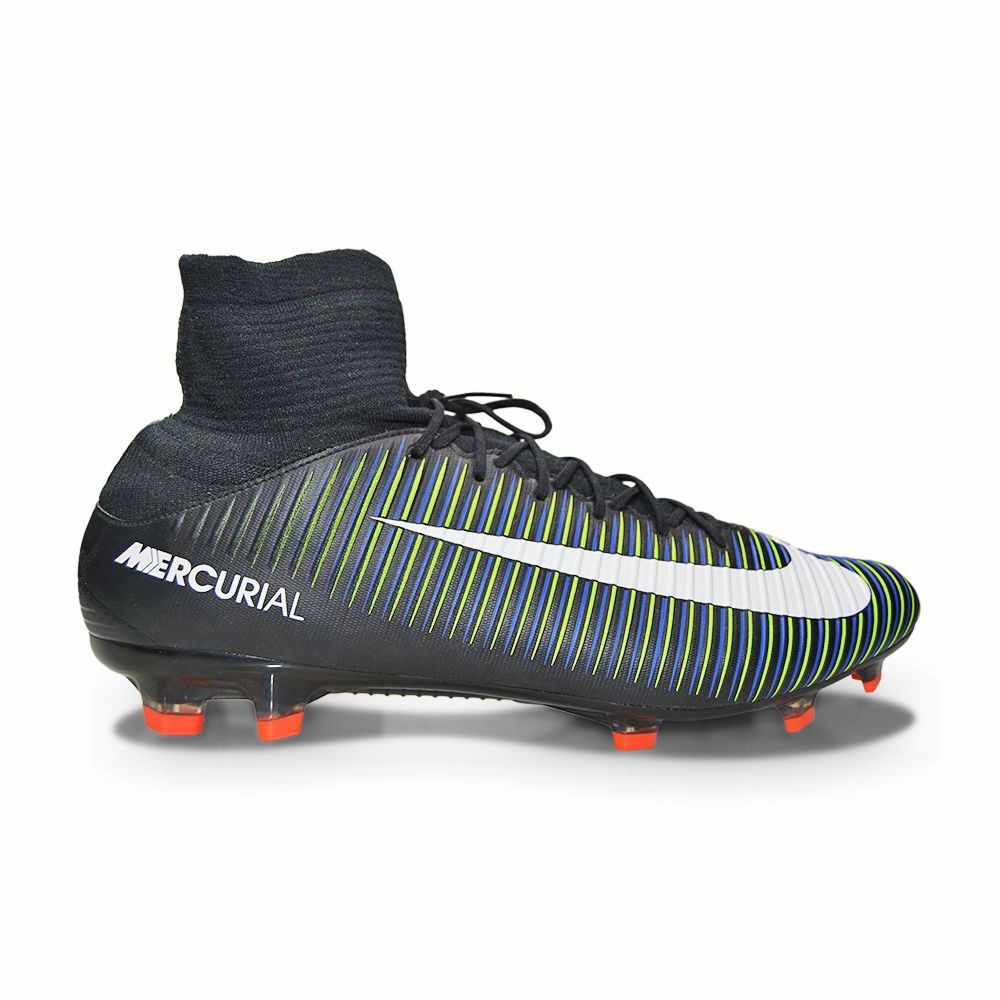 Black Lace Boots Mens Nike Mercurial Veloce III DF FG - 831961 013 - Black White Electric Green