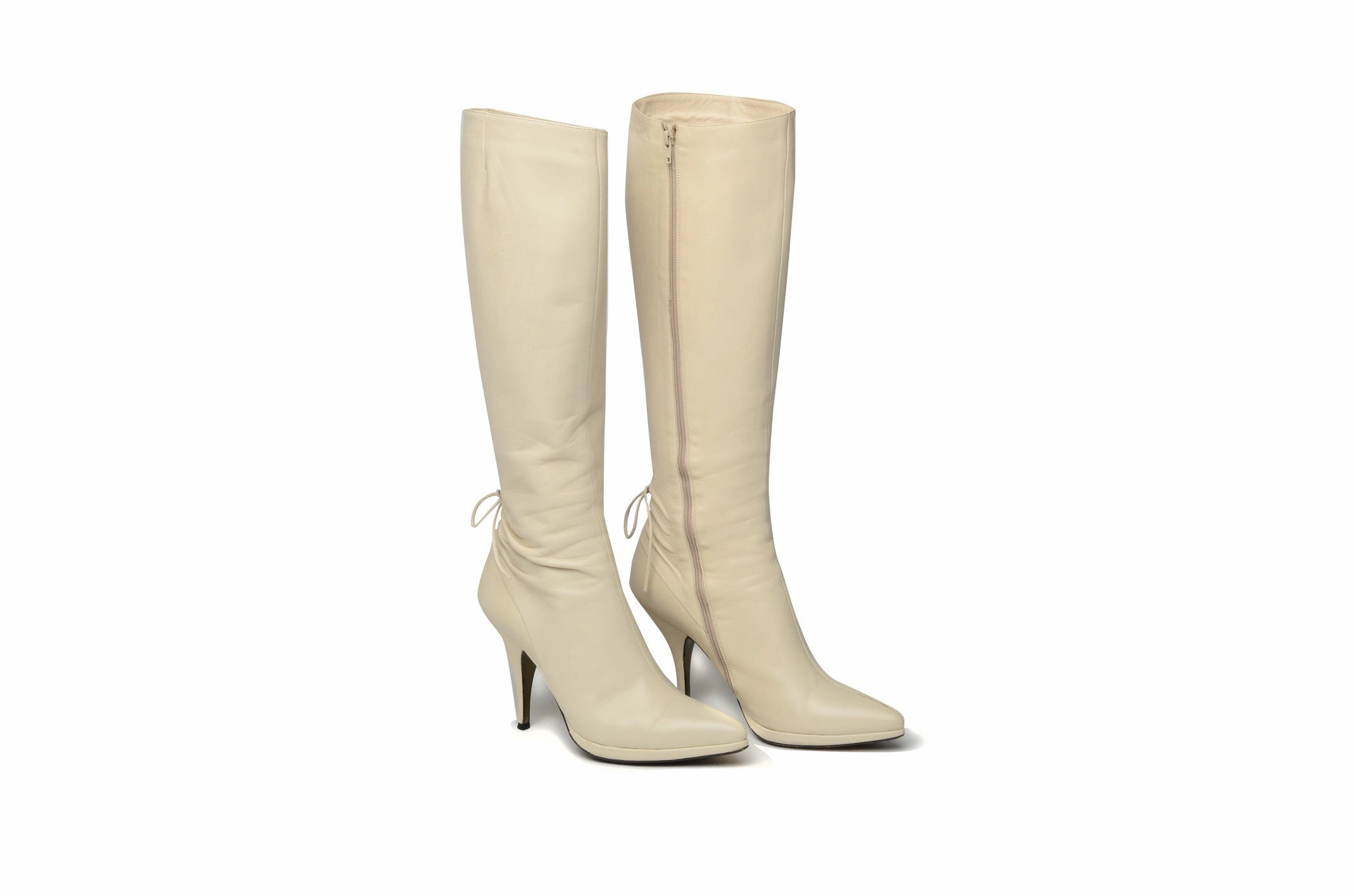 Michel Perry - Cream Knee High Boots - IT 39 Dresses To Wear With Tights And Boots