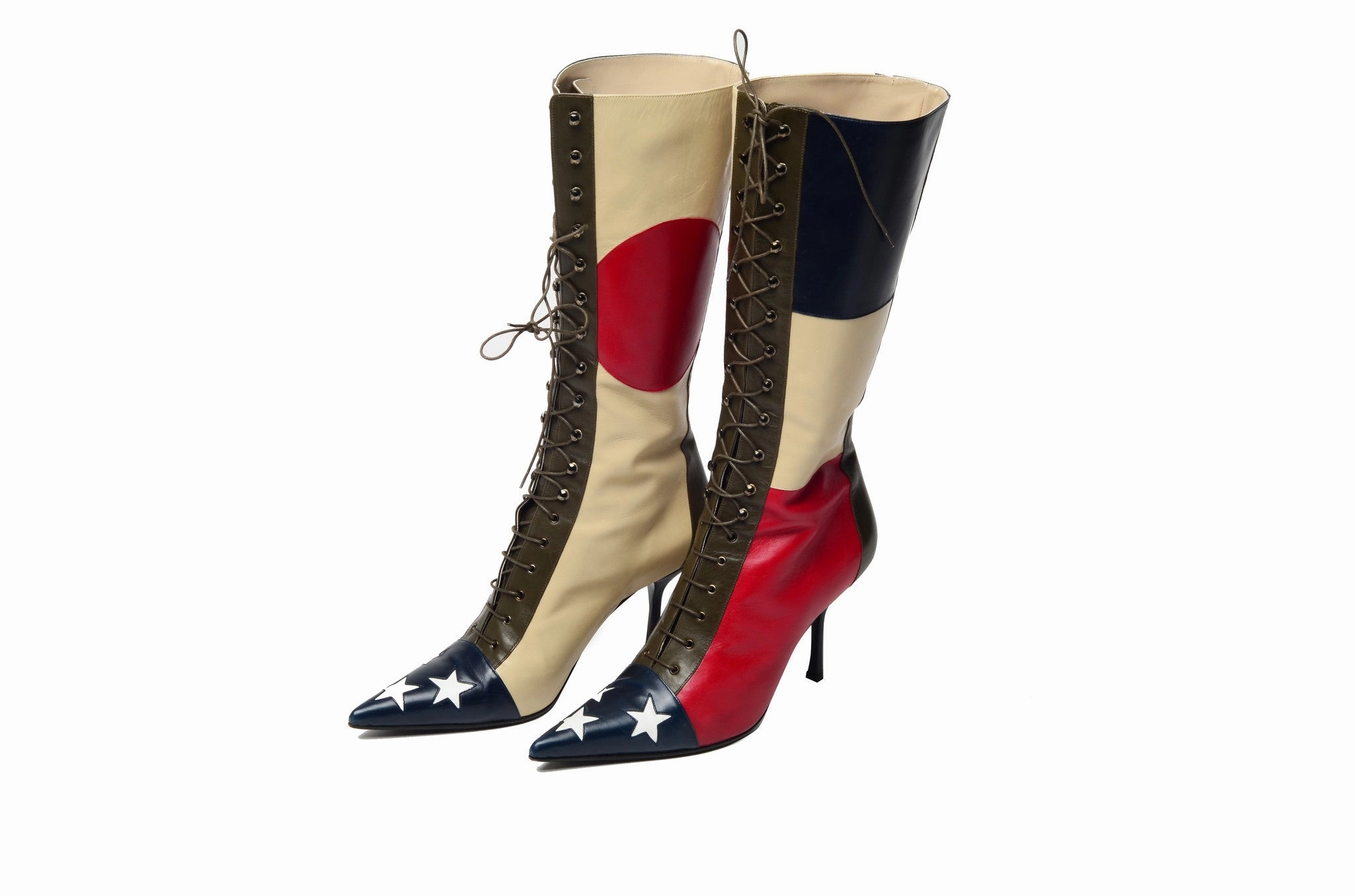 Moschino - Red, White and Blue Star Lace Up Boots - IT 37 1/2 Alpinestars Boots Tech 10
