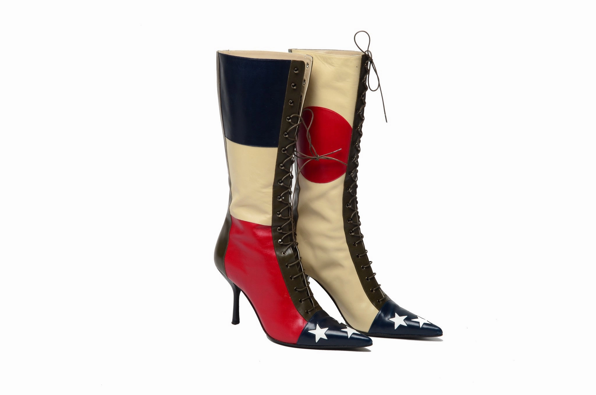 Fubuki Boots Moschino - Red, White and Blue Star Lace Up Boots - IT 37 1/2