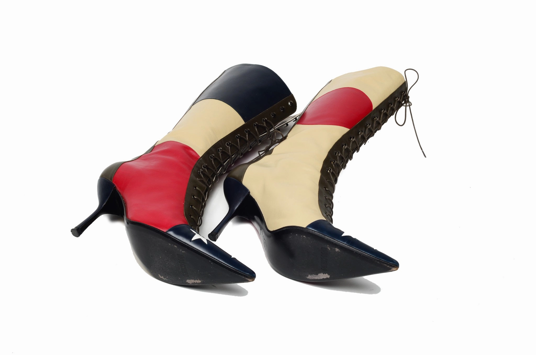 Moschino - Red, White and Blue Star Lace Up Boots - IT 37 1/2 Waterproof Spray For Boots